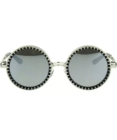 Steampunk Fashion Sunglasses Round Circle Spiked Frame Mirror Lens - Silver (Silver Mirror) - C5189XGKGRM $6.76 Round