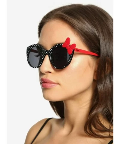 Disney Minnie Mouse Black & White Polka Dot Red Bow Sunglasses - CG18WN5YRNU $27.41 Cat Eye