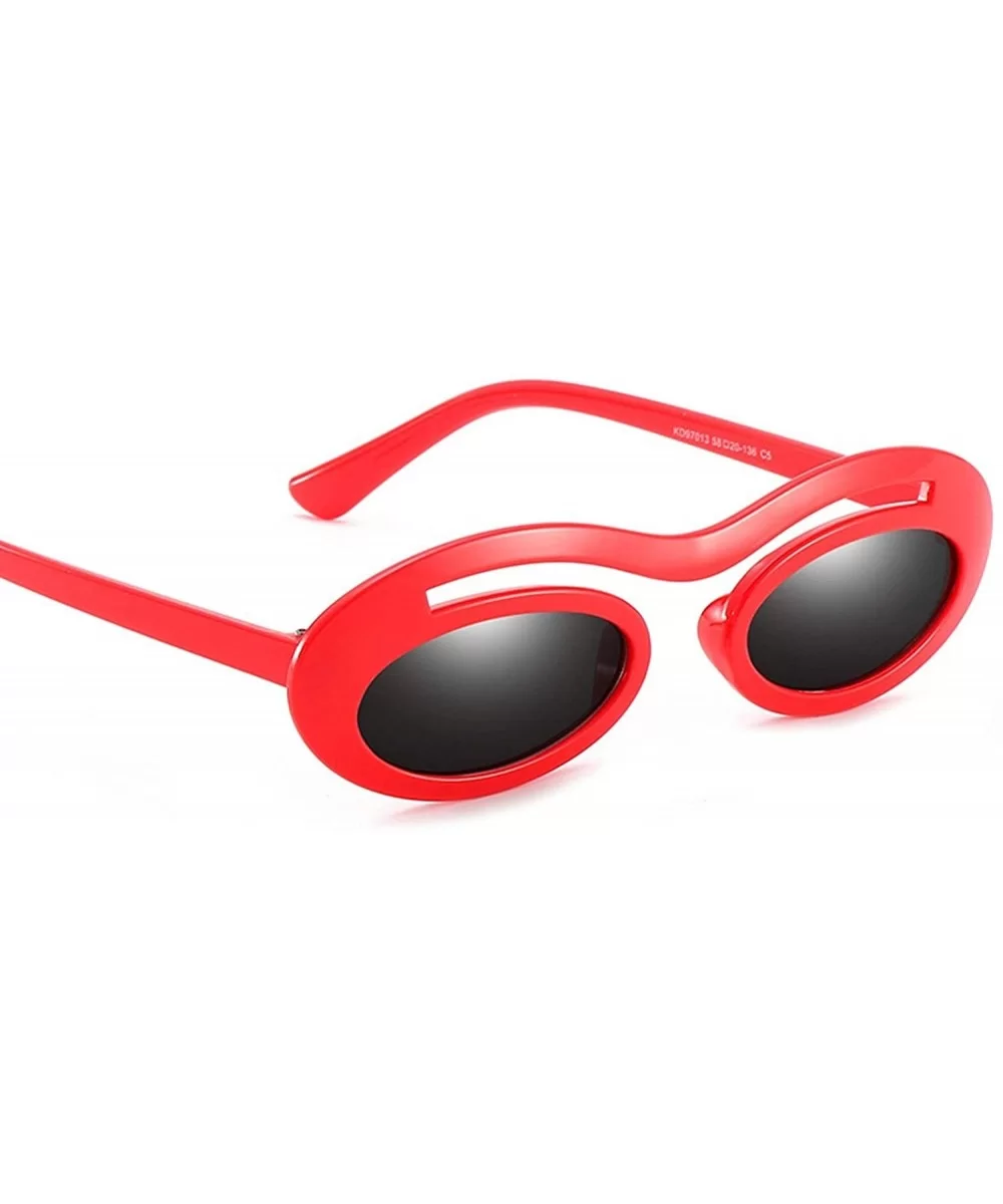 Classic Retro Oval Sunglasses for Unisex PC AC UV 400 Protection Sunglasses - Red Grey - CZ18SASDLDT $12.29 Sport