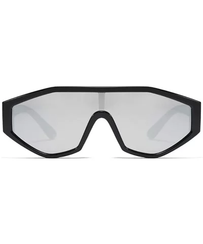 Shield Irregular Cyberpunk Sunglasses for Women Men Visor Square Rectangle Frame - Black / Silver - CC194EQZUCN $10.17 Shield