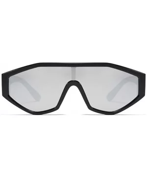 Shield Irregular Cyberpunk Sunglasses for Women Men Visor Square Rectangle Frame - Black / Silver - CC194EQZUCN $10.17 Shield