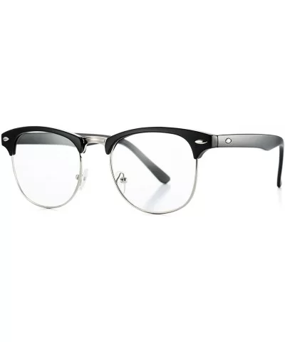 Fake Nerd Glasses for Women Men Semi-Rimless Frame Horn Rimmed Clear Lens Eyewear - Matte Black/Silver - CH186L47YNI $8.07 Round