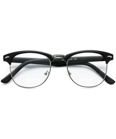 Fake Nerd Glasses for Women Men Semi-Rimless Frame Horn Rimmed Clear Lens Eyewear - Matte Black/Silver - CH186L47YNI $8.07 Round