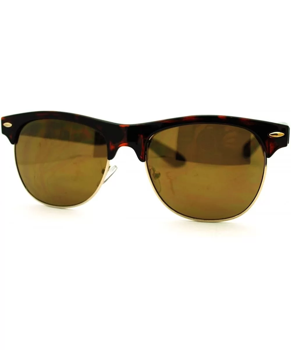 Multicolor Reflective Lens Square Sunglasses Round Half Rim Frame - Tortoise - CV11EV3ALXT $8.60 Square