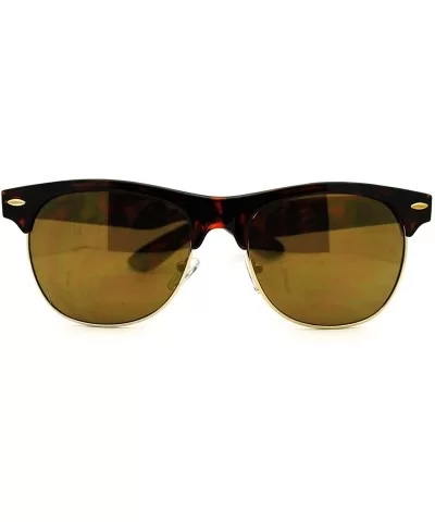 Multicolor Reflective Lens Square Sunglasses Round Half Rim Frame - Tortoise - CV11EV3ALXT $8.60 Square