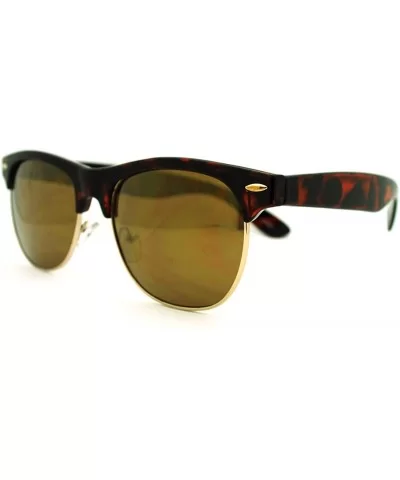 Multicolor Reflective Lens Square Sunglasses Round Half Rim Frame - Tortoise - CV11EV3ALXT $8.60 Square