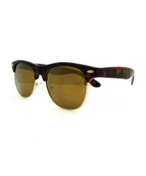 Multicolor Reflective Lens Square Sunglasses Round Half Rim Frame - Tortoise - CV11EV3ALXT $8.60 Square