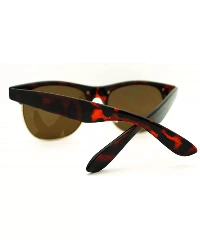 Multicolor Reflective Lens Square Sunglasses Round Half Rim Frame - Tortoise - CV11EV3ALXT $8.60 Square