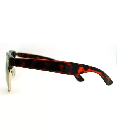 Multicolor Reflective Lens Square Sunglasses Round Half Rim Frame - Tortoise - CV11EV3ALXT $8.60 Square