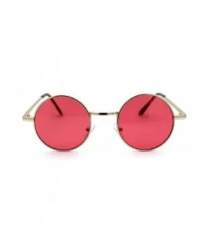 70s Hippie Color Lens Round Circle Lens Metal Rim Sunglasses - Gold Red - CW18W5UUI97 $7.13 Round