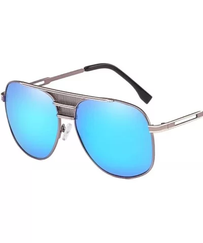 Boxed metal polarizing sunglasses shades European and American style large frame sunglasses - F - CE18Q8907N2 $27.36 Aviator