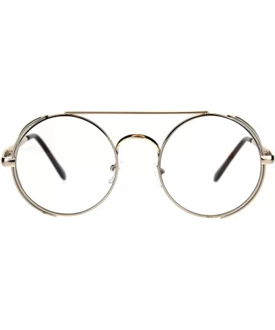 Steampunk Side Cover Clear Lens Glasses Round Metal Flat Top Bridge UV 400 - Gold - CG18C0HM3TC $9.93 Round