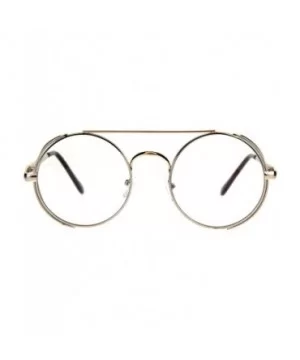 Steampunk Side Cover Clear Lens Glasses Round Metal Flat Top Bridge UV 400 - Gold - CG18C0HM3TC $9.93 Round