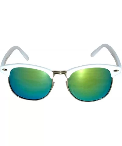 Aviator Brow Bar Flat Mirror Multicolor Lens Sunglasses Metal Frame - Mirror_white_green - C1182TK97E5 $5.02 Aviator