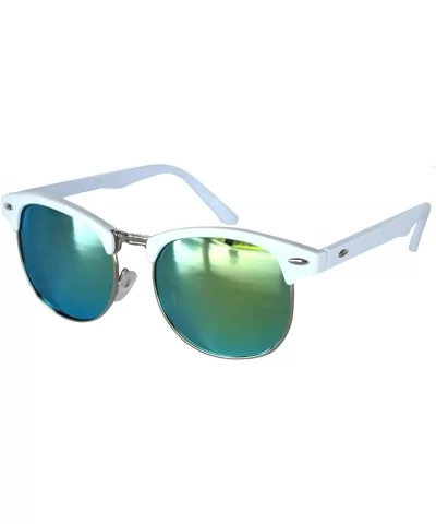 Aviator Brow Bar Flat Mirror Multicolor Lens Sunglasses Metal Frame - Mirror_white_green - C1182TK97E5 $5.02 Aviator