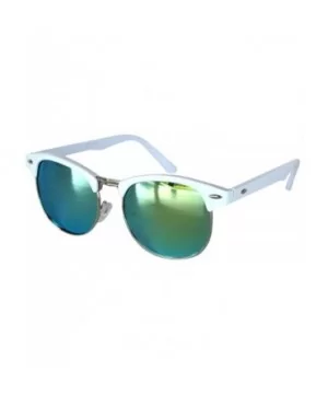 Aviator Brow Bar Flat Mirror Multicolor Lens Sunglasses Metal Frame - Mirror_white_green - C1182TK97E5 $5.02 Aviator