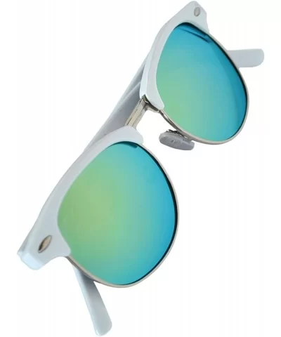 Aviator Brow Bar Flat Mirror Multicolor Lens Sunglasses Metal Frame - Mirror_white_green - C1182TK97E5 $5.02 Aviator