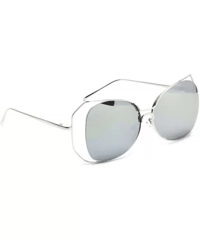 Oversized Large Sunglasses Mirror Lens Butterfly Silhouette Women's Style - Silver + Silver - C818G2Z2LZY $7.47 Oversized