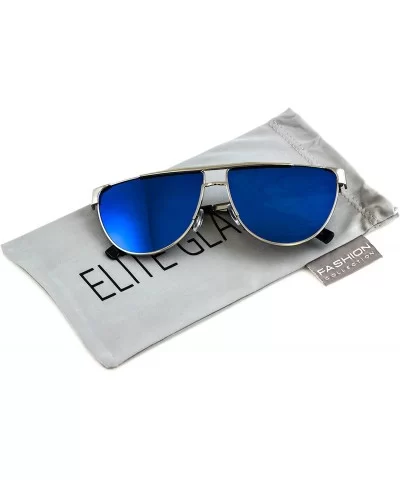 OVERSIZED Cat Eye Metal Frame Flat Top Gradient Lens Women Fashion Sunglasses - Blue Mirror - CE17YC75IHI $6.30 Oversized