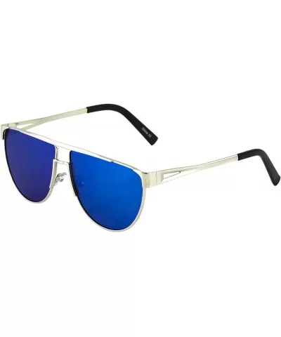 OVERSIZED Cat Eye Metal Frame Flat Top Gradient Lens Women Fashion Sunglasses - Blue Mirror - CE17YC75IHI $6.30 Oversized