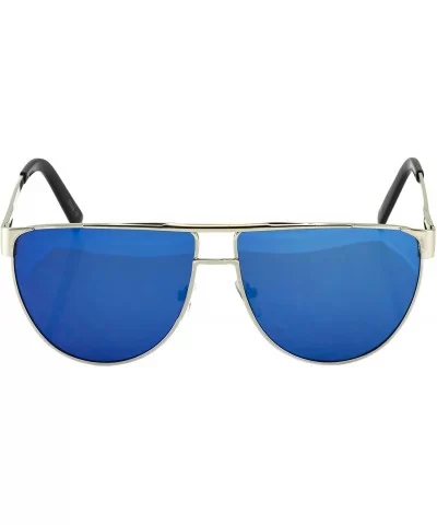 OVERSIZED Cat Eye Metal Frame Flat Top Gradient Lens Women Fashion Sunglasses - Blue Mirror - CE17YC75IHI $6.30 Oversized