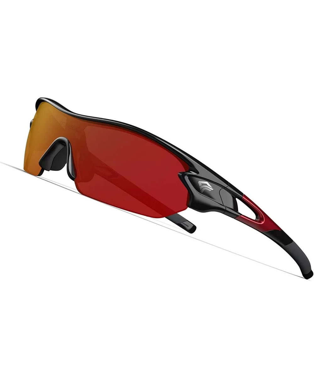 Polarized Sunglasses Interchangeable Baseball - Black Red &Red Lens - CL12ISKJH4Z $19.21 Wrap