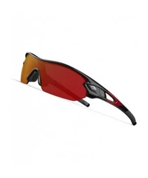 Polarized Sunglasses Interchangeable Baseball - Black Red &Red Lens - CL12ISKJH4Z $19.21 Wrap