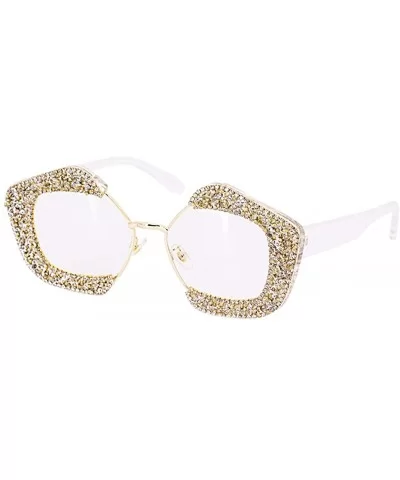 Oversized Square Frame Bling Rhinestone Crystal Sunglasses For Women - White - CJ196TWXTES $14.92 Cat Eye