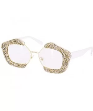 Oversized Square Frame Bling Rhinestone Crystal Sunglasses For Women - White - CJ196TWXTES $14.92 Cat Eye