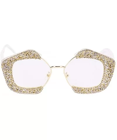 Oversized Square Frame Bling Rhinestone Crystal Sunglasses For Women - White - CJ196TWXTES $14.92 Cat Eye