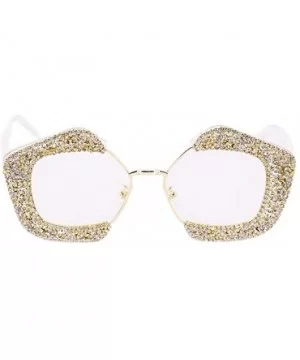 Oversized Square Frame Bling Rhinestone Crystal Sunglasses For Women - White - CJ196TWXTES $14.92 Cat Eye