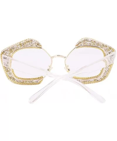 Oversized Square Frame Bling Rhinestone Crystal Sunglasses For Women - White - CJ196TWXTES $14.92 Cat Eye