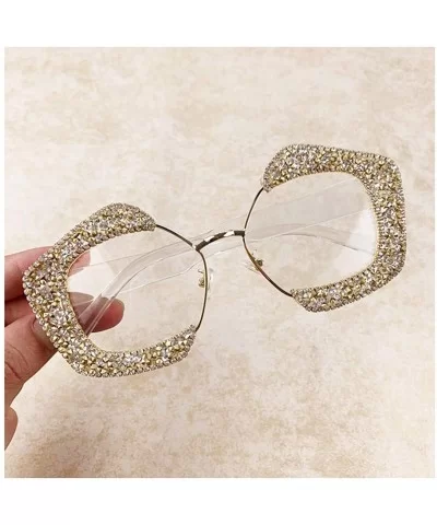 Oversized Square Frame Bling Rhinestone Crystal Sunglasses For Women - White - CJ196TWXTES $14.92 Cat Eye