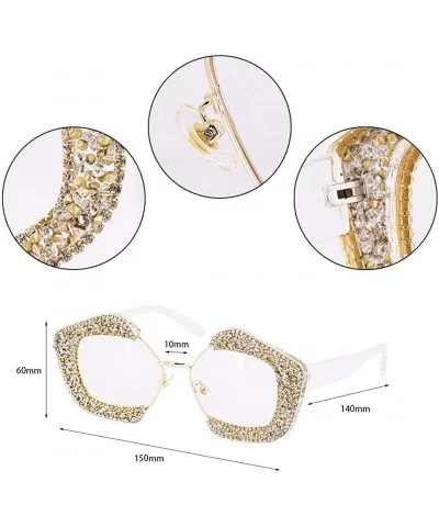 Oversized Square Frame Bling Rhinestone Crystal Sunglasses For Women - White - CJ196TWXTES $14.92 Cat Eye