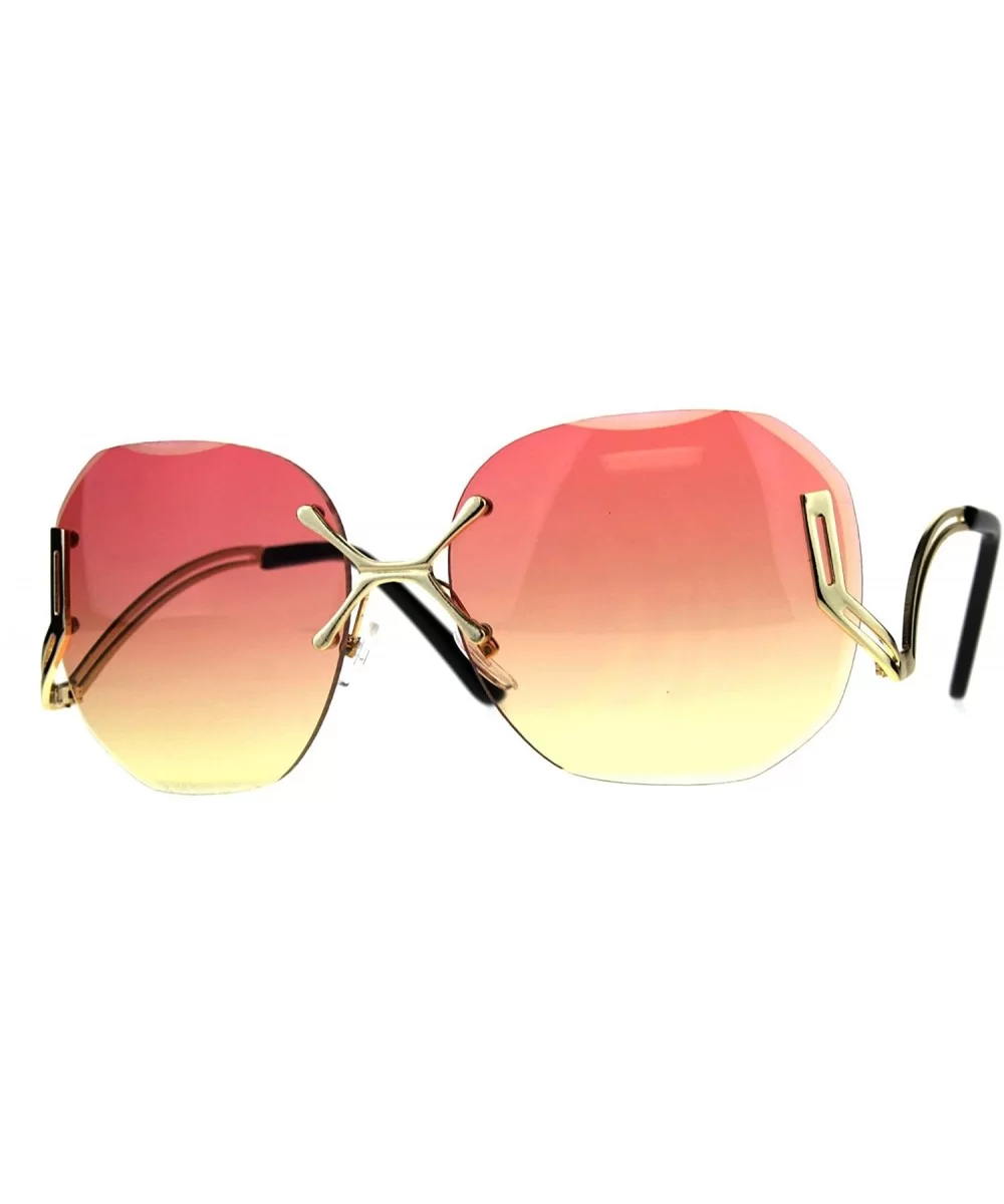 Womens Luxury Rimless Designer Fashion Butterfly Sunglasses - Pink Yellow - C118CGNZCOL $12.46 Butterfly