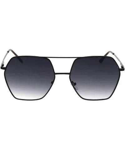 Octagonal Double Bridge Metal Rim Gradient Retro Sunglasses - Black Smoke - C218ROND295 $7.97 Oversized