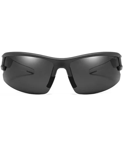 Polarized Sports Cycling Sunglasses for Men Women Driving Glasses Shades - Black Frame Black Lens - CJ18RC4LSSY $8.16 Square