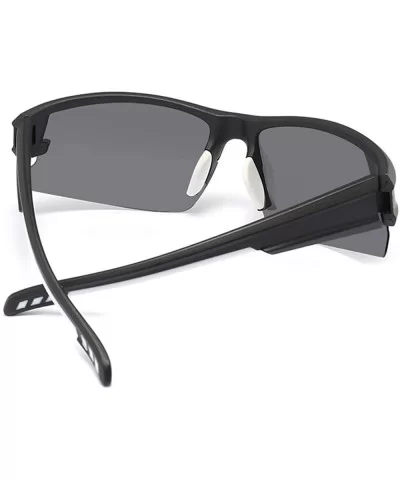 Polarized Sports Cycling Sunglasses for Men Women Driving Glasses Shades - Black Frame Black Lens - CJ18RC4LSSY $8.16 Square