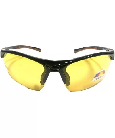 Half Frame Sport Wrap Around Yellow HD Night Driving Glasses - Black With Brown - CO18OH3NHZQ $13.76 Rimless