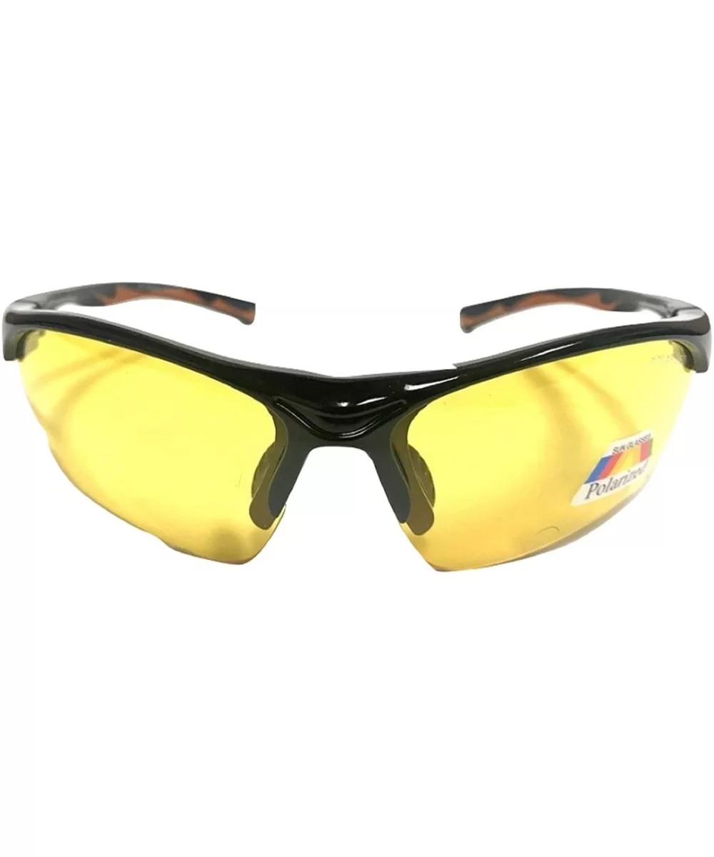 Half Frame Sport Wrap Around Yellow HD Night Driving Glasses - Black With Brown - CO18OH3NHZQ $13.76 Rimless