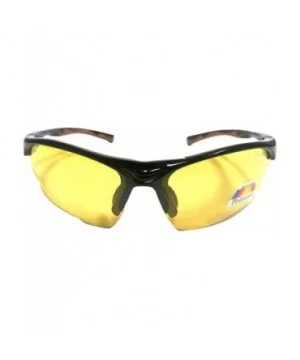 Half Frame Sport Wrap Around Yellow HD Night Driving Glasses - Black With Brown - CO18OH3NHZQ $13.76 Rimless