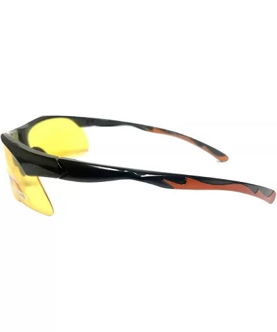 Half Frame Sport Wrap Around Yellow HD Night Driving Glasses - Black With Brown - CO18OH3NHZQ $13.76 Rimless