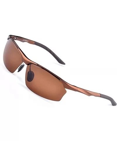 Polarized Sport Sunglasses UV-400 Protection Lightweight Metal Driving glasses - Brown - CV18R5X0CC8 $10.43 Oval