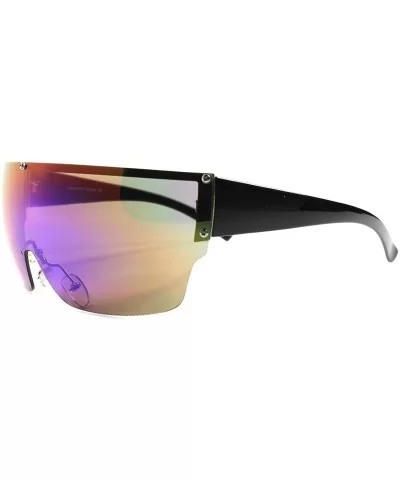 Party Rave Costume Wrap Around Shield Futuristic Mirrored Lens Sunglasses - Black - CF189306KU4 $11.40 Shield