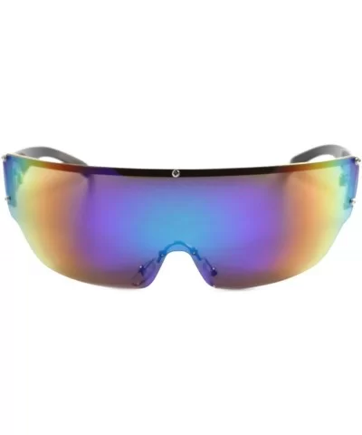 Party Rave Costume Wrap Around Shield Futuristic Mirrored Lens Sunglasses - Black - CF189306KU4 $11.40 Shield