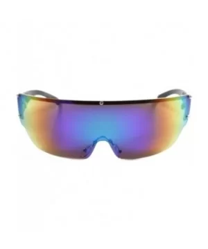 Party Rave Costume Wrap Around Shield Futuristic Mirrored Lens Sunglasses - Black - CF189306KU4 $11.40 Shield