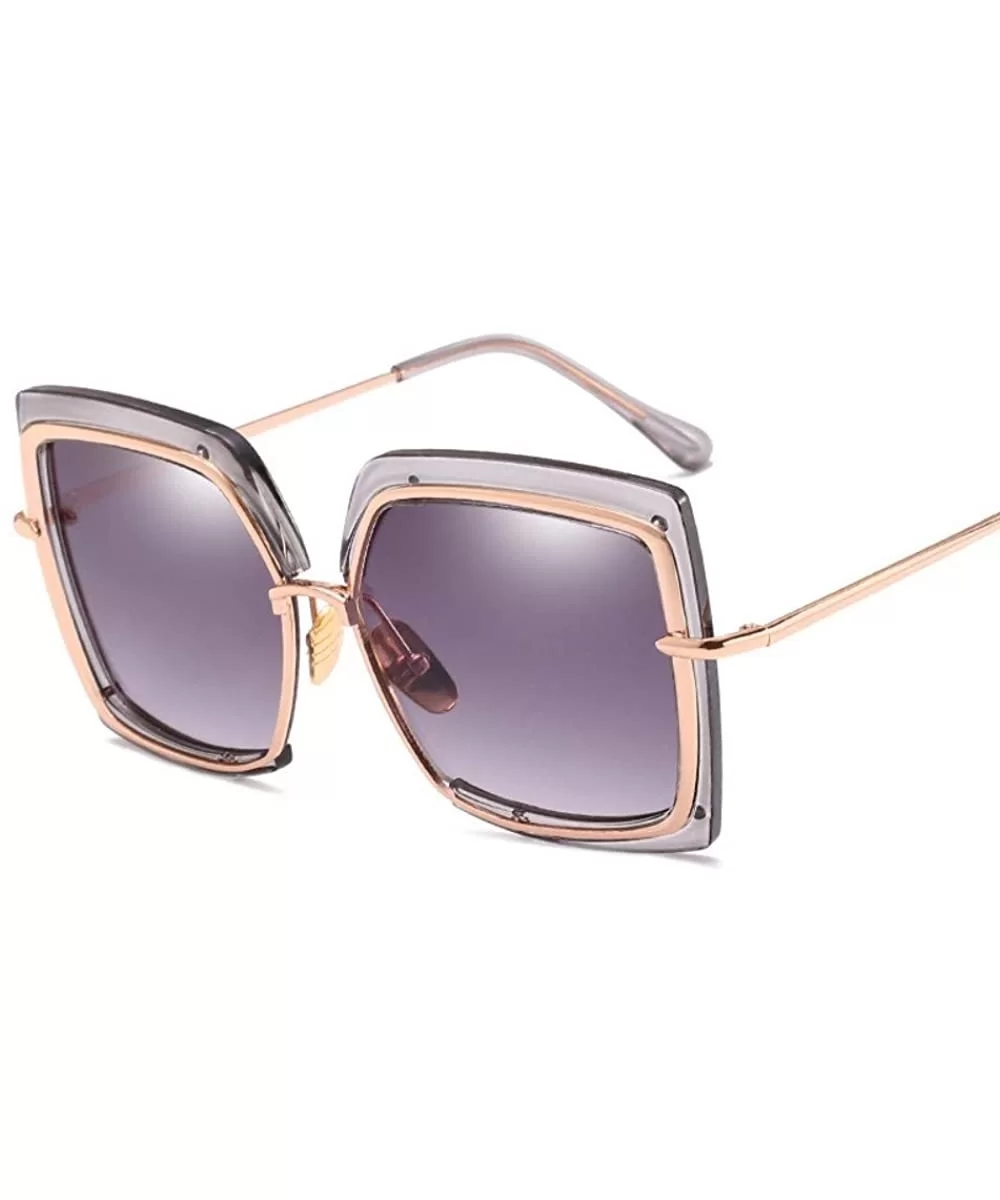 Sunglasses Metal Inner Ring Sunglasses Fashionable Half-frame Women's Anti-ultraviolet - C - CL18Q0I4Q0U $17.28 Oversized