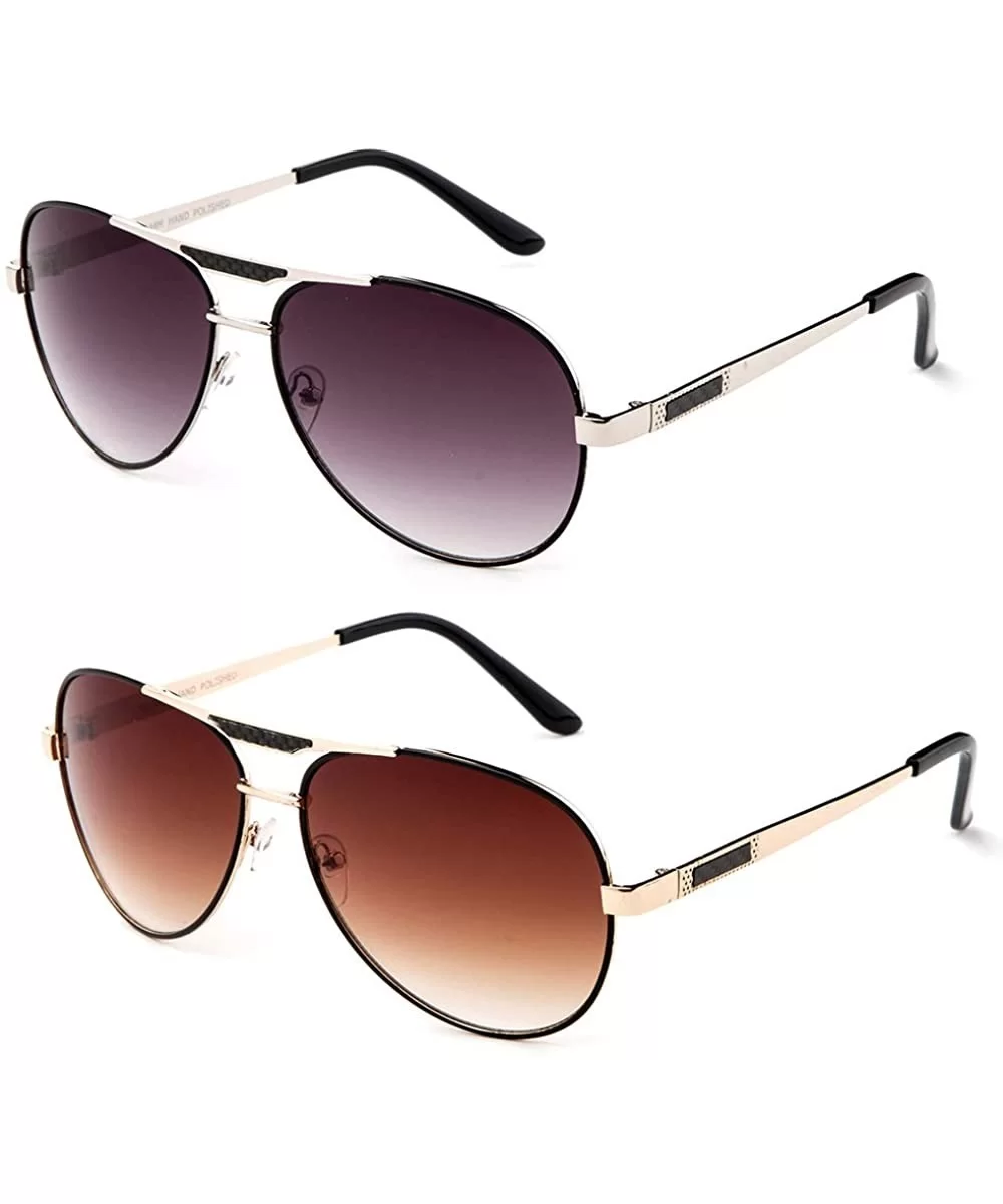 Quattro" Thin Aviator Style Fashionista Metal Frame Flat Flash Lenses Sunglasses - 2 Pack Brown & Silver - CB18228DLWN $13.15...