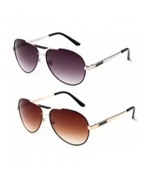 Quattro" Thin Aviator Style Fashionista Metal Frame Flat Flash Lenses Sunglasses - 2 Pack Brown & Silver - CB18228DLWN $13.15...