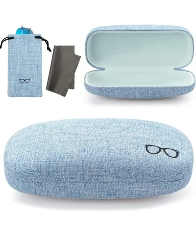 Hard Shell Eyeglasses Case Linen Fabrics Large Sunglasses Case Concise - Large- Blue - CN18K4HG672 $7.13 Aviator